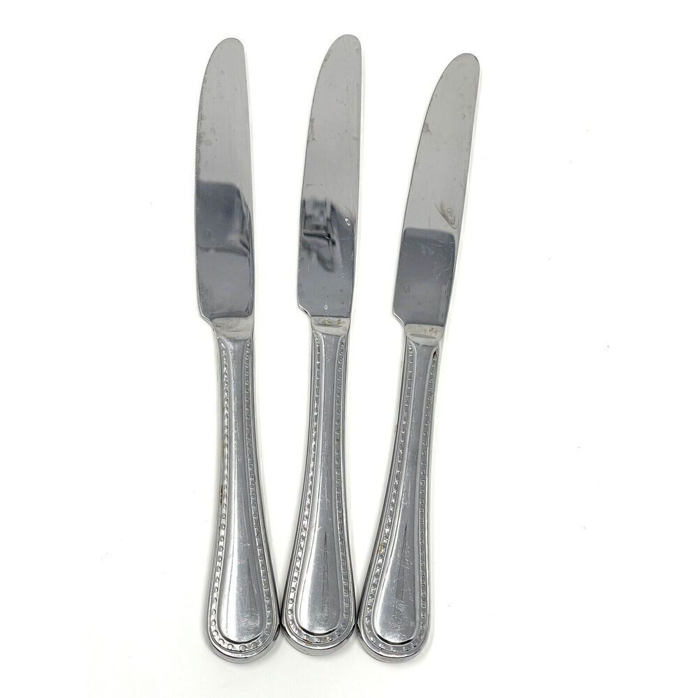 Argent Orfevres Stainless Pearl Dinner Solid Knives 9 1/2” Set Of 3